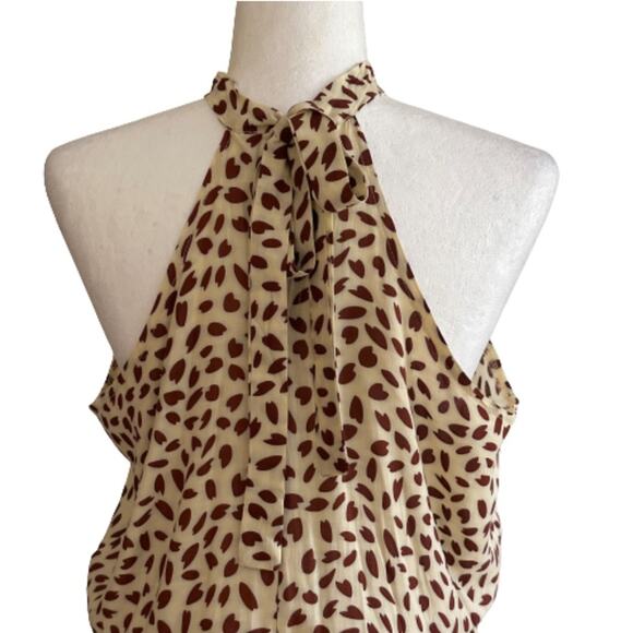 Coeur DE Vague Dress Cream Brown Print Sleeveless Halter Tie Back Dress Medium - Picture 7 of 12